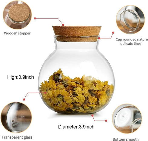 Spherical Glass Jar With Cork Lid Airtight - 17oz Candy Jar Kitchen Glass Jar - for Preserving and Storing Coffee, Spice, Beans, Sugar, Apothecary...