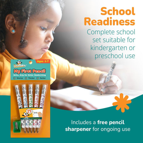 Channie's My First Pencil, Easy-to-Hold Jumbo Pencils for Preschoolers, Kindergarteners & 1st Graders, White Wooden 2B Fat Pencils for Kids Ages 3...
