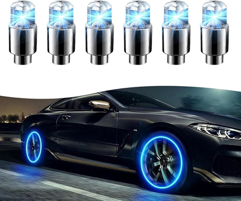 6 PCS Car Hot Wheels Wheel Hub Light, American Style Flashing Breathing Light with Inner Tube Valve, Cool Lighting Modification Accessories, for M...