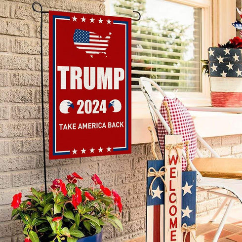 Donald Trump 2024 Take America Back Burlap Garden Flag, Small Double Sided Premium Fabric, 12" x 18"?US Election Patriotic Outdoor Decoration Bann...