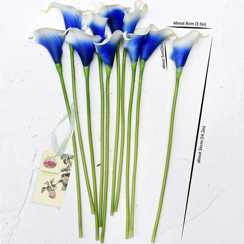 FiveSeasonStuff Real Touch Calla Lily Artificial Flowers Wedding Bridal Bouquet | Floral Arrangements | 15 Calla Lilies (Silk White & Abyss Blue)...