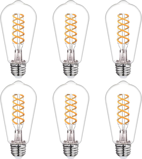 BORT Dimmable LED Edison Bulbs, 6W Equivalent to 60W Vintage Light Bulbs, E26 2700K ST58/ST19 LED Bulbs, Antique Flexible Spiral LED Filament Ligh...