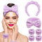 Headband for Washing Face or Facial - 6 Pack Spa Headbands and Wristbands Set, Skincare Headbands Purple Makeup Head Band Face Wash Headband Bow T...