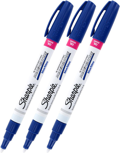 Sharpie Oil-Based Paint Marker, Fine Point, Blue , Pack of 3...