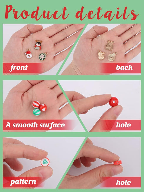 685PCS Christmas Beads Charms for Jewelry Making Kalolary Christmas Enamel Charm Acrylic Snowflake Loose Beads Christmas Tree Polymer Clay Beads X...