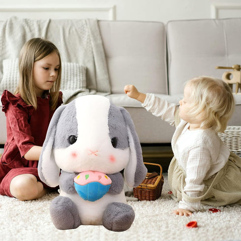 HOUPU Soft Toy - Sitting Lop Eared Rabbit, Easter White Rabbit Stuffed Bunny Animal with Carrot Soft Lovely Realistic Long-Eared Standing Pink Plu...