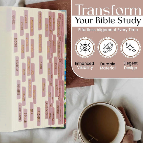 Bible Tabs for Women Study Bible, Gold Embossed Matte Catholic Bible Tabs Pink, Bible Book Index Tab Bible Book Tabs w/Old & New Testament Pink Bi...