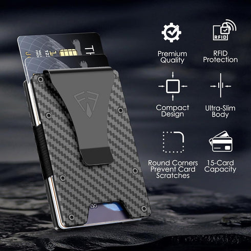 Slim Minimalist Wallet for Men with Money Clip - 15 Credit Card Holder RFID Wallet for Men - Front Pocket Mens Wallet with Compact Design - Easy t...
