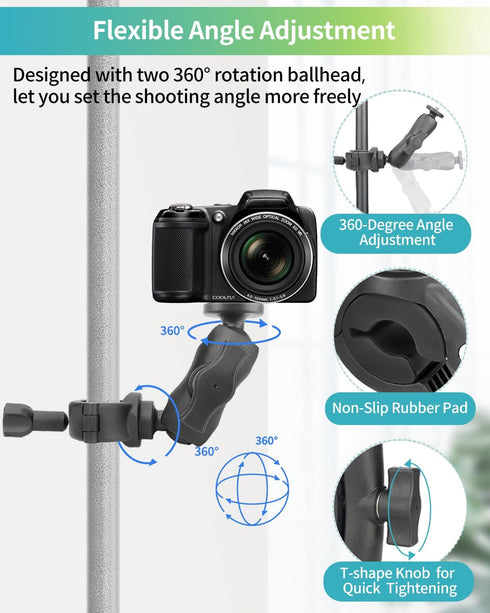 Handlebar Bike Motorcycle Pole Mount Clamp Mount, 360°Rotation Ski Pole Tube Bar Mount Compatible with DJI Osmo Action Insta360 and Other Action C...
