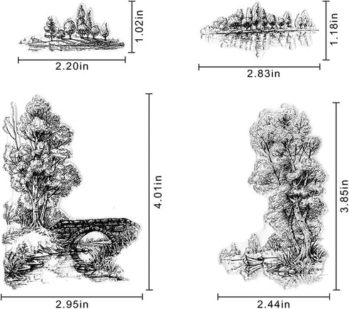 Tree Bridge River Scenery Clear Stamps for Card Making and Photo Album Decorations, Tree Lake Landscape Transparent Rubber Stamps Seal for DIY Scr...