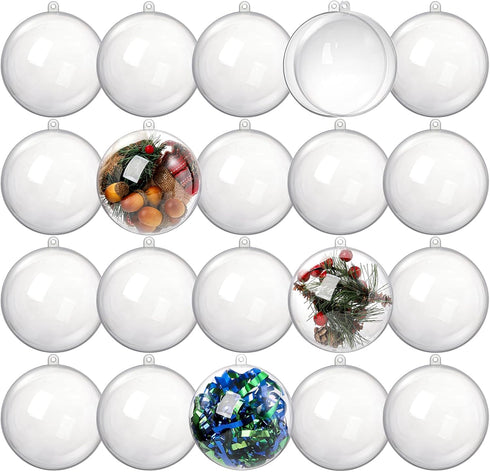 Kingrol 20 Pack 4-Inch Clear Plastic Fillable Ornaments Ball, for Christmas, Wedding, Party, Home Decor...