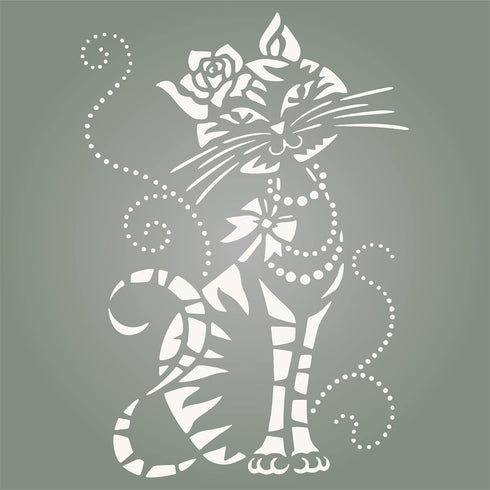 Stencils for Walls: Cute Cat Stencil, 6 x 8.5 inch (L) - Cool Cartoon Cat Bow Flower Beads Stencils for Painting Template...