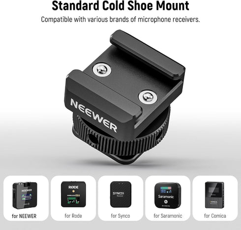 NEEWER Cold Shoe Mount Adapter Compatible with DJI Hollyland Rode Wireless Lavalier Microphone Receiver, Anti Drop Mic Accessories with Retractabl...
