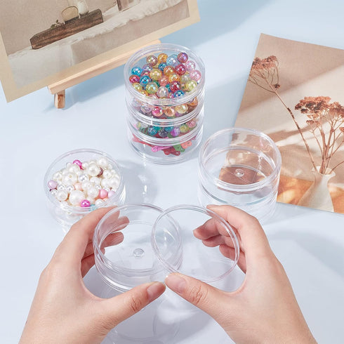 PH PandaHall 2 Sets 5 Layer Cylinder Stackable Bead Containers 15ml Plastic Round Clear Storage Organizer Box with Screw Lid for Make Up, Eye Shad...