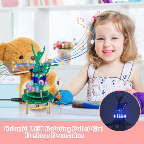 MIOYOOW Rotating Ballerina Soldering Practice Kit, RGB LED Ballet Girl Music Box DIY Soldering Project Kit with 3 Music, Learning Electronics Kit ...