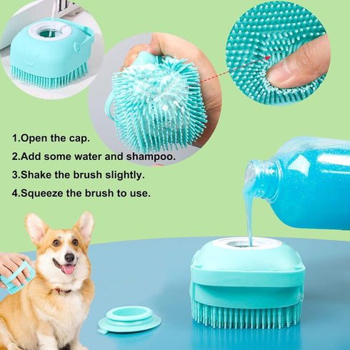 Dropshipping Soft Safe Silicone Pet Bathroom Massage Cleaning Grooming Tools Dog Cat Bath Brush with Shampoo Box (Blue), Small...