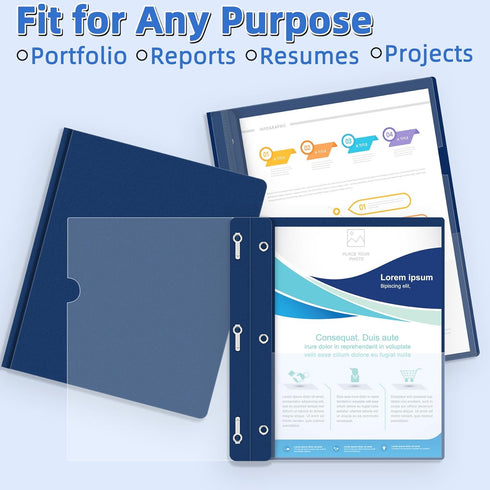 HAUTOCO 5 Pack Plastic Report Covers with 3 Prongs Fasteners Clear Front Resume Portfolio Folder for 8.5x11 Letter Size Paper, Presentation Docume...