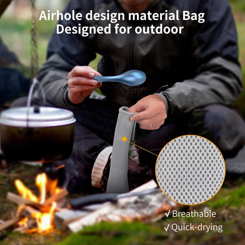 OUTXE 2-Pack Titanium Ultra Lightweight Camping Utensil, Eco-Friendly Spork for Backpacking, Hiking, Outdoors Ice-Crystal Blue....
