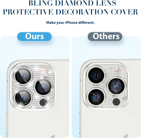 Goton for iPhone 15 Pro Max & 15 Pro Camera Lens Protector Bling Glitter, Diamond Metal Lens Cover Tempered Glass Screen Protector for 15 Promax /...
