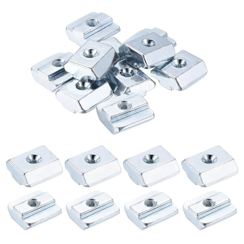 uxcell 10Pcs M4 T Nut Tee Sliding Slot Nuts, T-Slot Nut Hammer Nut Block Square Nut Fastener Carbon Steel Nickel Plated for Aluminum Extrusion Pro...