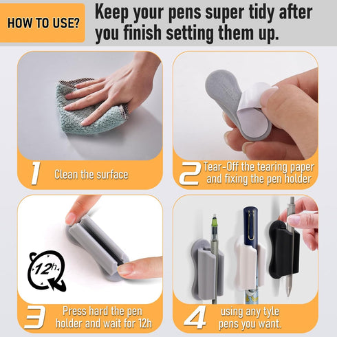 12 Packs Upgraded Pen Holder, Adhesive Pencil Holder for Desk Wall Mouted?Marker Holder, Silicone Pen Holder for Clipboard, Teacher Supplies for C...