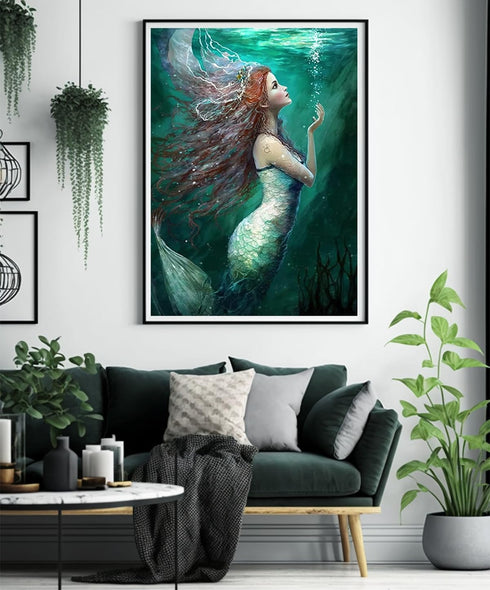 STOJAN Deep Sea Mermaid Diamond Painting Kits, Diamond Painting for Beginners 5D Full Diamond Embroidery Crystal Gemstone Paste Art, for Bathroom ...