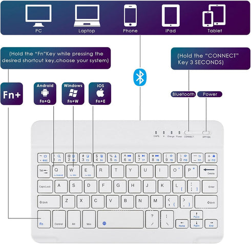 DETUOSI Universal 7-8 inch Wireless Keyboard, Multi-Device Travel Portable Ultrathin (6mm) Lightweight Wireless Keyboard for iOS/Android/Windows T...