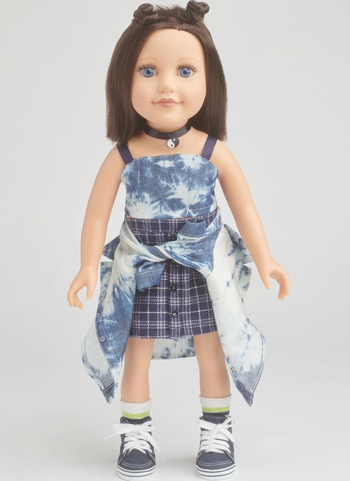 Simplicity 1990's 18" Doll Cardigan, Shirt, Dress, Pants, and Skirt Sewing Pattern Packet by Carla Reiss, Design Code S9874, Multicolor...