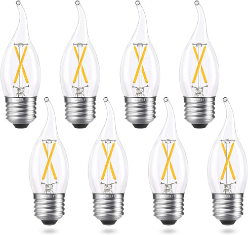 25W Equivalent E26 LED Bulb, Dimmable E26 Candelabra Light Bulbs, Energy Efficient 2W, Warm White 2700K, 200lm Flame Tip CA10 LED Candle Bulb for ...