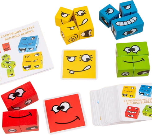 ZE ZONEXPRESS© - Expression Puzzle Building Blocks - Wooden Face Montessori - Face-Changing Magic Cube Challenge and Logical Thinking Training Boa...