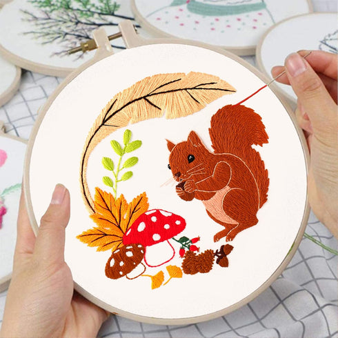 Louise Maelys 3 Set Animal Embroidery Kits for Beginners with Autumn Squirrel Hedgehog Fox Pattern,Adults Starter Cross Stitch Kit DIY Needlepoint...
