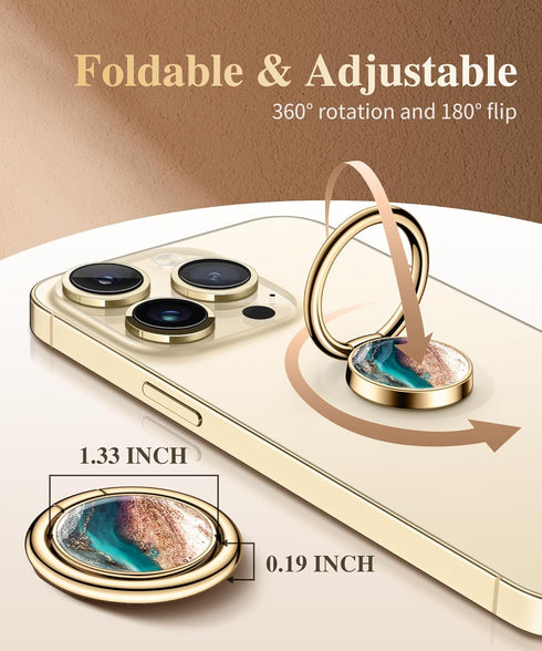 GVIEWIN Marble Cell Phone Ring Holder, Metal Kickstand Grip for Magnetic Car Mount Compatible with iPhone 15 Pro Max/15 Plus/14/13/12 Series & Gal...