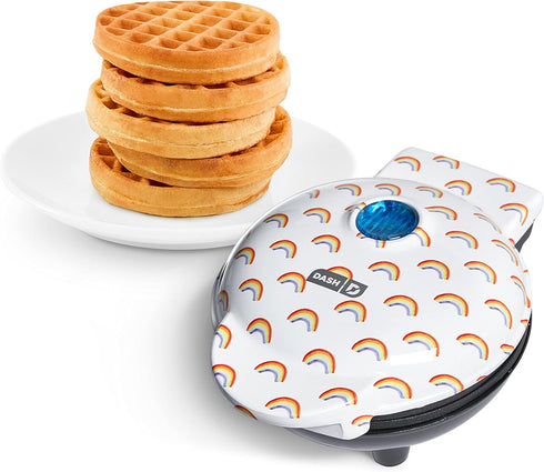 DASH DMW100RP Mini Maker for Individual Waffles, Hash Browns, Keto Chaffles with Easy to Clean, Non-Stick Surfaces, 4 Inch, White Rainbow...