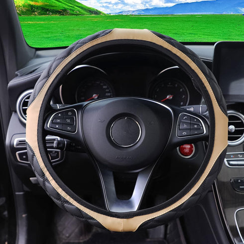 Car Steering Wheel Cover, 15 Inch Steering Wheel Protector Car Decorations for Women Men, Leather Elastic Anti-Slip Auto Kit Replacement, Car Inte...