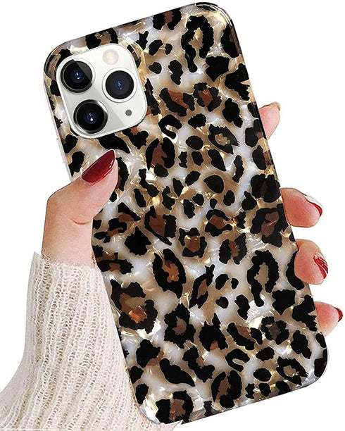 J.west Case Compatiable with iPhone 13 Pro 6.1 inch,Sparkly Animal Leopard Print Pattern Vintage Cheetah Glitter Translucent Clear Soft TPU Slim P...