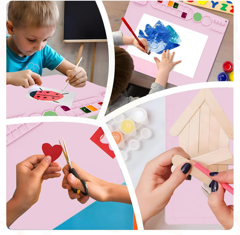 Art Supplies for Girls Ages 8-12 Portable Silicone Art Mat with 10 Paint Brushes, 20"X16" Silicone Painting Mat Painting Crafts Large Artist Mat P...