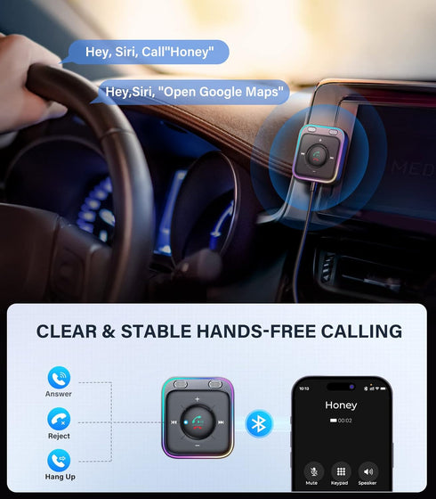 JOYROOM Bluetooth 5.3 Car Adapter with Dual Mics and Noise Cancellation, AUX Bluetooth Car Kit with Plug-and-Play and Noise Filter for Hands-Free ...
