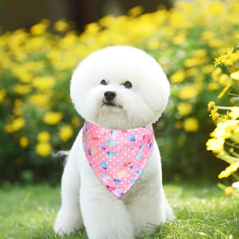 Pink Heart Pattern Dog Bandanas, Comfortable Cotton Triangle Bibs Scarfs for Dogs or Cats, Cute Pet Kerchief for Small Medium Large Dogs...