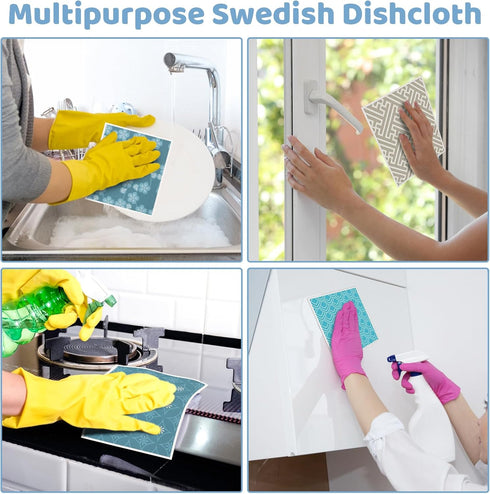 6 Pack Swedish Dishcloths for Kitchen,Swedish Dish Towels with Adhesive Clips, Reusable Paper Towels Washable Absorbent Cellulose Sponge Cloths,No...