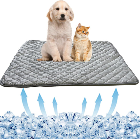 BAMY Cat Cooling Mat Summer Dog Silk Pad Self Cooling Cushion Washable Kitten Ice Blanket with Duck Strawberry Pattern (Grey, L (39.4"x27.6"))...