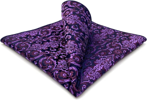 SHLAX&WING Geometric Patterned Purple Hanky Silk Pocket Square for Men Floral...
