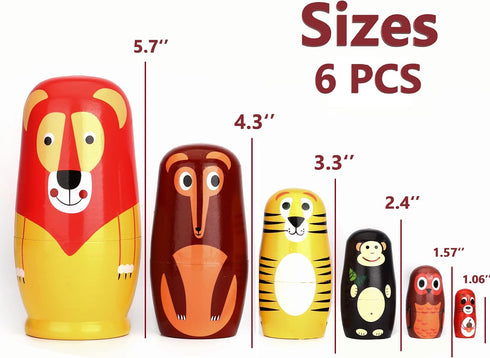 SWANGSA 6 Pcs Russian Nesting Dolls, Cute Cartoon Animals Handmade Wood Stacking Matryoshka Nesting Dolls for Kids Birthday Wishing Gift, Home Dec...