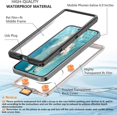 Waterproof Phone Case, IP68 Full-Body Rugged Dropproof Shockproof, 6.9'' Universal Outdoor Swimming Snorkeling Surfing Underwater Photo Video Prot...