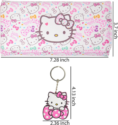 Kawaii Kitty Cat Wallet with A Keychain, ID Card Holder Purse Pouch with Buckle, PU Wallet Durable Card Holder Credit Card Holder Money Bag for St...