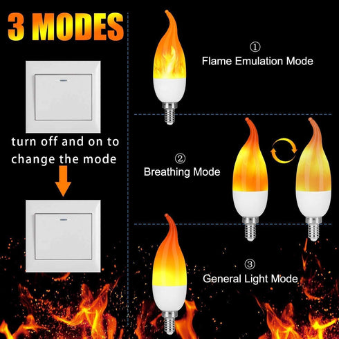 E12 Flame Bulbs 8 Packs, 3 Mode LED Candelabra Flame Light Bulb 2.0 Watt Warm White Chandelier Flame Bulbs,1800k Candle Light Bulbs, Flame Tip for...