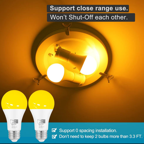 Dusk to Dawn Bug Light Bulbs Outdoor, 1900K Amber Yellow, 600 Lumen, LED 9.5W, A19 E26, 4-Pack, HQ-H018...