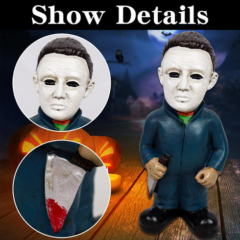 Horror Movie Garden Gnomes Statue Michael Myers Action Figure Collectibles Jason Freddy Nightmare Figurines Halloween Lawn Outdoor Decor (A.Michae...