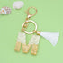 Cute Beige Key Chains for Women Girls, Initial Letter Keychains with White Tassel, Charms for Key Handbag Backpack...