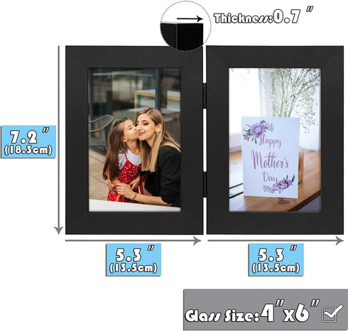 Frametory, 4x6 Double Picture Frame Hinged Photo Frames Two Folding Frame Desktop Glass Frame Vertical (Black, 4x6 Double)...