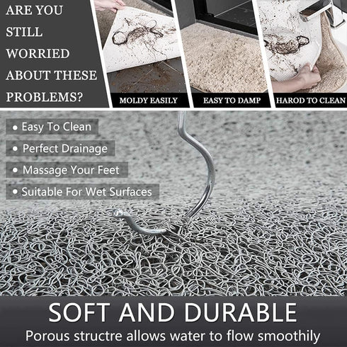 Shower Mat Bathtub Mat Non Slip, 16x32 Inch, Upgraded No Suction Cup Soft Textured PVC Loofah Tub Mat with Drain for Wet Area, Quick Drying (Grey)...